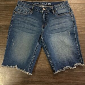 Calvin Klein Jeans Women's Distressed Blue Denim Bermuda Shorts